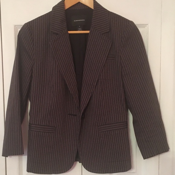 {CLUB MONACO} Striped Brown Navy Blazer Sz 6 - Picture 3 of 7